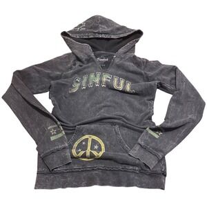 Sinful x Affliction Pullover Hoodie Mineral Wash Winged Heart 2000s Y2K Wmns L